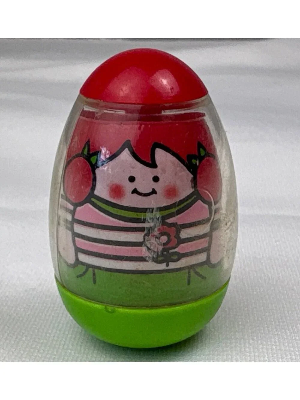 1973 Hasbro Girl Weeble Toy Red Green Colors Adorable Tumbles But Stays Upright